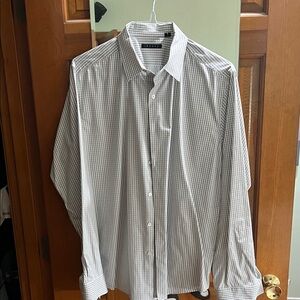 Theory Men's Light Grey and White Micro-Check Dress Shirt